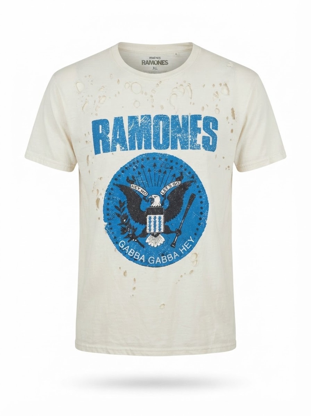 Ramones Graphic Short Sleeve Tee in Off-White with Blue Crest